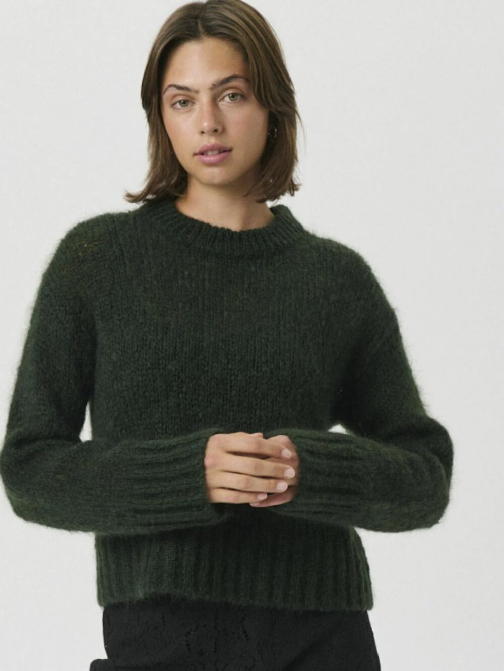 Part Two Sille Chunky Mohair Wool Blend Green Crewneck Sweater Jumper Medium M